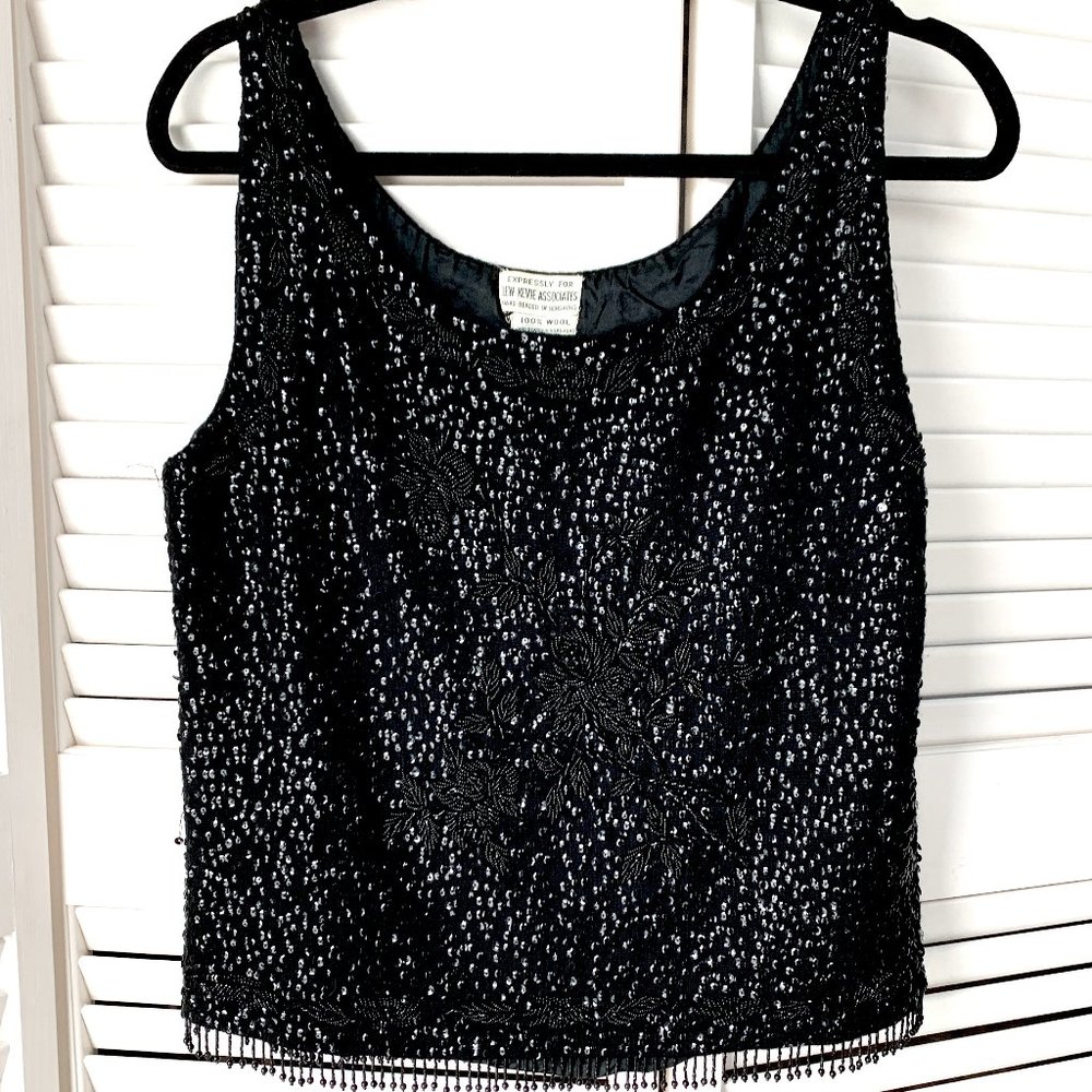 Vintage Hand Beaded Wool Cami Size L